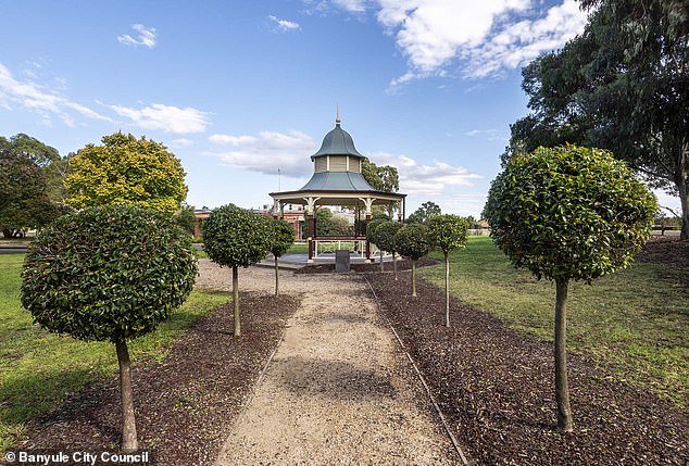 She was stabbed in the neck and arm before bleeding out at Greensborough War Memorial Park (pictured) on a Saturday evening last October.