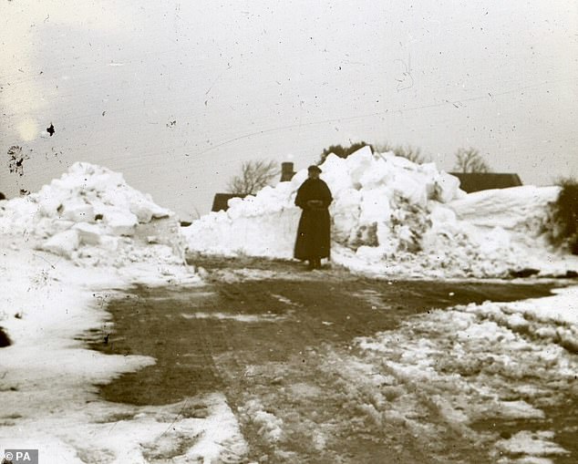 Snow drifts at Peat Inn, 1916. Normand died on Christmas Day in 1976