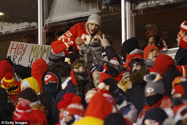 Swift was eager to interact with the delighted Chiefs fan sitting outside her suite