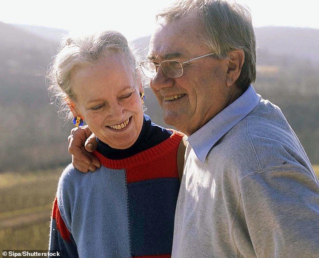 Queen Margrethe pictured with her late husband Prince Henrik in Caix, France, in 2002. Henrik died in 2018