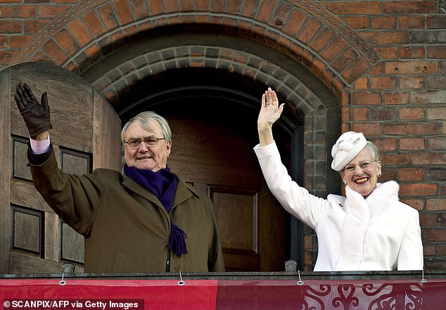 Queen Margrethe wears the ruby-and-silver earrings that Prince Henrik gave her for her 50th birthday