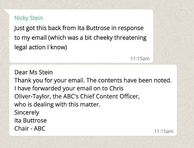 The leaked WhatsApp message reveals how the group had campaigned for the ABC to fire Lattouf from the ABC Sydney morning show over her comments on Israel and Palestine