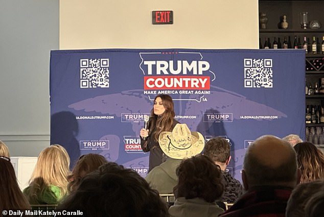 Kimberly Guilfoyle, former Fox News host and Don Jr.'s fiancée, spoke to Donald Trump supporters in Ankeny, Iowa, on Monday