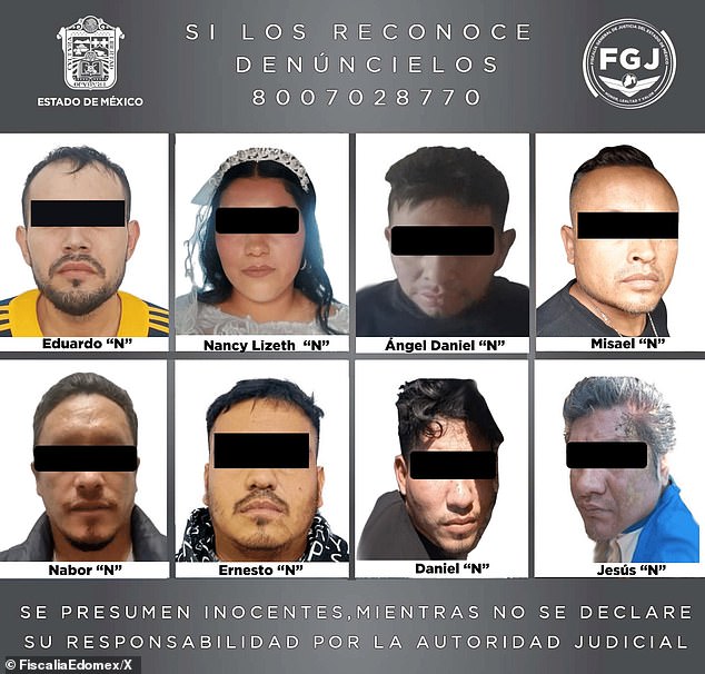 Six other men were arrested that day along with the bride and groom on charges that they pressured chicken traders near Mexico City into kidnapping four employees of a poultry store in nearby Toluca.