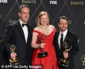 The Succession almost took the board with wins for Matthew MacFadyen, Sarah Snook and Kieran Culkin (left to right)