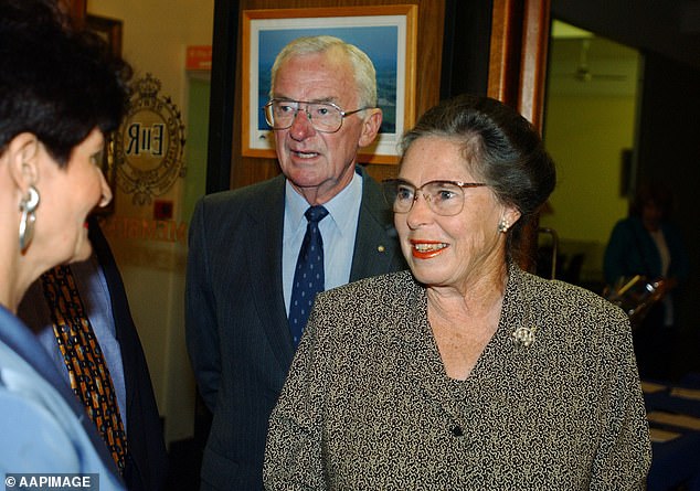 Bill Hayden is pictured with his wife Dallas at the United Services Club in Brisbane on March 13, 2002