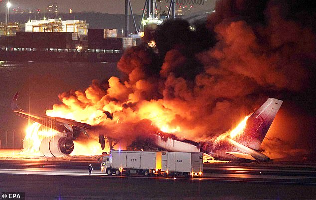 The latest incident comes days after a January 2 collision at Tokyo's Haneda Airport (pictured) saw a passenger plane catch fire when it collided with a coast guard plane.