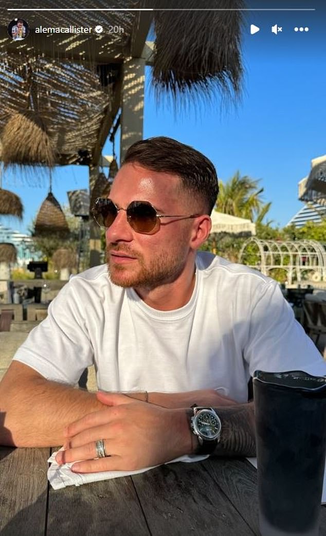 The midfielder grabbed a meal at a nearby beach club as he enjoyed his scarce time out of the league