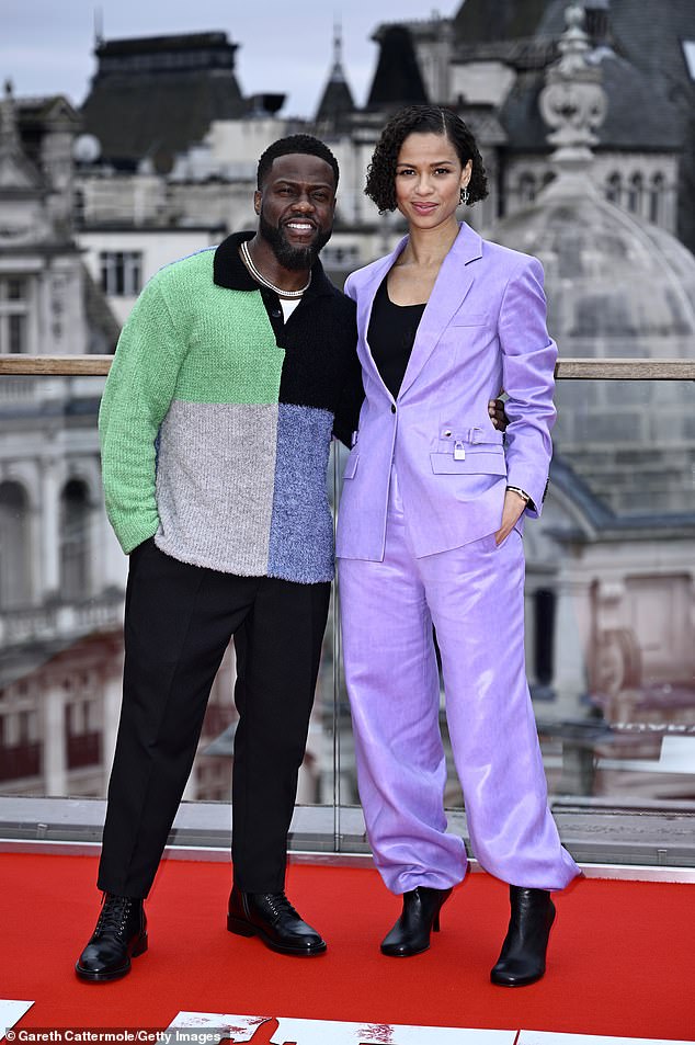 The film, starring Kevin Hart and Gugu Mbatha-Raw (pictured at the film's photocall in London), follows a crew of professional thieves who take on a seemingly impossible mission: steal $500 million worth of gold bars from the cargo hold of an airplane while it is mid-flight