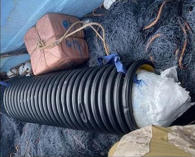 Photos released by US Central Command appear to show contraband among fishing nets and other equipment