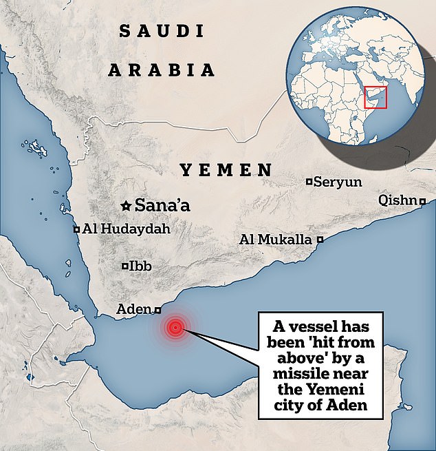 An American commercial ship was hit by a missile off the coast of Yemen on Monday