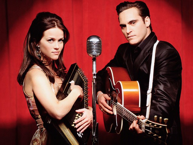 Joaquin Phoenix (right) and Reese Witherspoon (left) as Johnny Cash and June Carter in the film Walk the Line