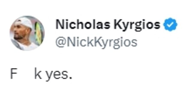 His close friend Nick Kyrgios shared his joy after his five-set win