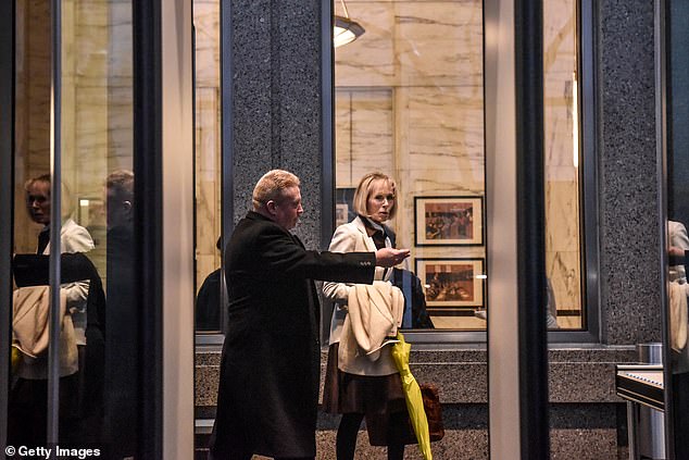 E. Jean Carroll arrives for her defamation trial against former President Donald Trump in New York Federal Court on January 16, 2024 in New York City