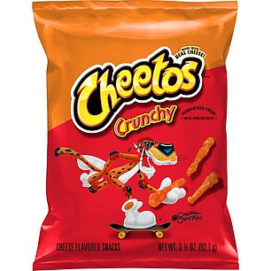 Cheetos Crunchy Cheese Flavored Snacks contain 160 calories, 1.5 grams of saturated fat and slightly more salt at 250 mg