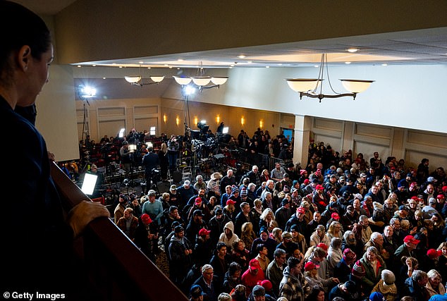 Trump supporters filled a basement ballroom and waited four hours for Trump to appear