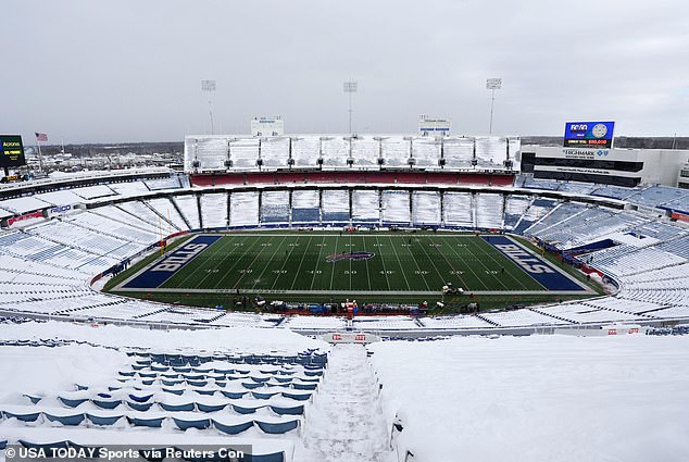 Highmark Stadium was covered in snow falling at a rate of two inches per hour before last weekend's wild-card game between the Bills and Steelers