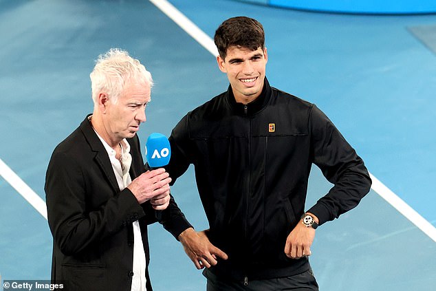 McEnroe (pictured with Carlos Alcaraz) was a regular at the Australian Open in his role as a leading commentator