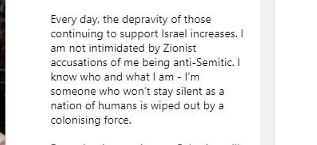 Ford has expressed her strong views on the fighting between Israel and Hamas on Instagram