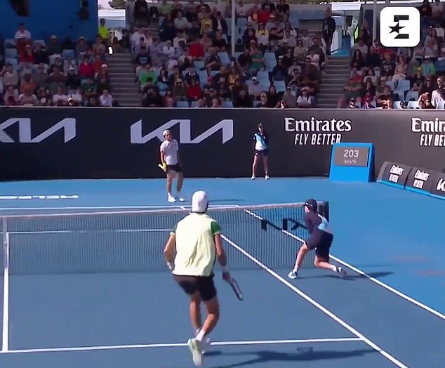 A ball boy caught a ball hit by Kovacevic before it bounced as it appeared to go wide