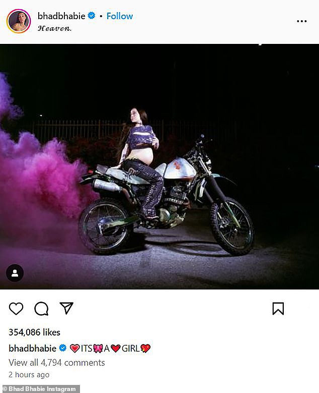 Bregoli revealed that she is expecting a girl in a gender reveal photo posted to her Instagram account
