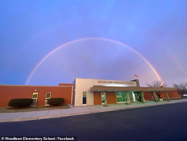 She was suspended from her role as a teaching assistant at Woodlawn Elementary School (pictured) when the allegations emerged