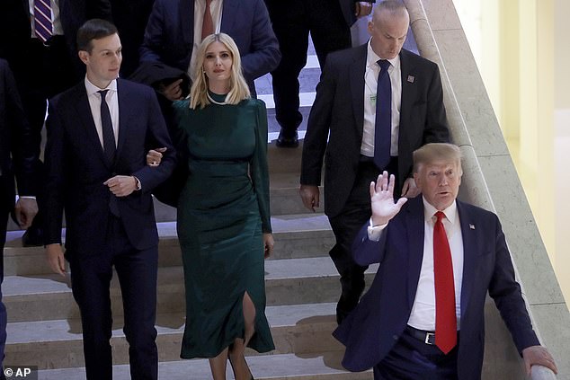 Then President Donald Trump at the World Economic Forum in 2020, followed by Jared Kushner and Ivanka Trump, who served as advisors in his White House