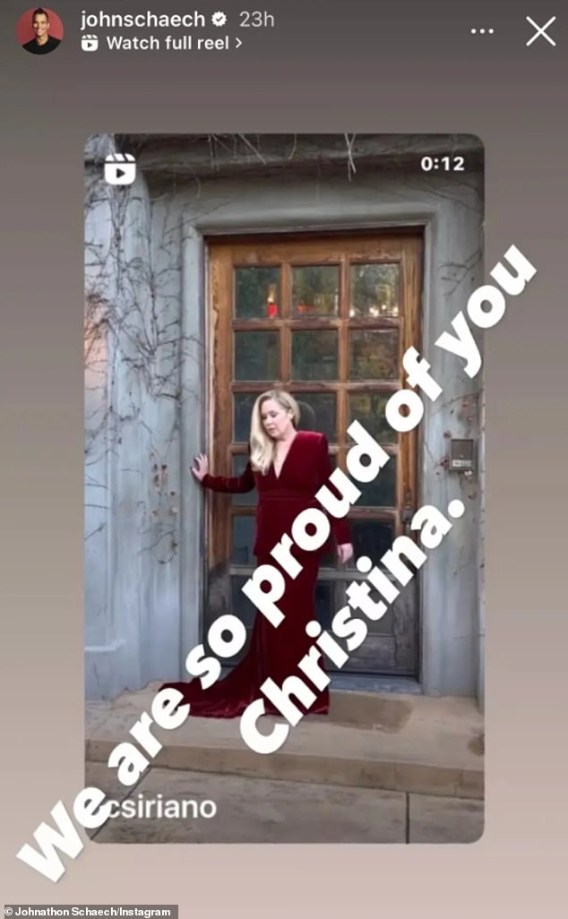 The 54-year-old That Thing You Do alumnus posted a photo of the 52-year-old Emmy winner wearing a red velvet Christian Siriano blazer dress on Monday night with the caption, 