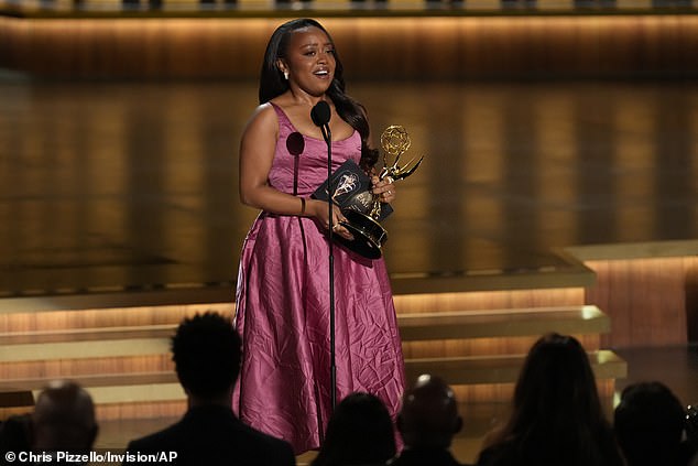 Sadly, the Dead to Me producer-star – who may never act in front of the camera again – lost the trophy for Outstanding Lead Actress in a Comedy Series to Quinta Brunson of Abbott Elementary (pictured Monday)