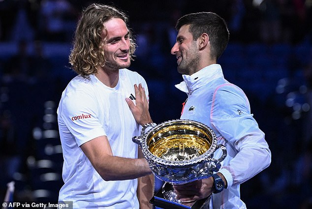 Djokovic (pictured right) defeated Tsitsipas in the final of the Australian Open in straight sets last year