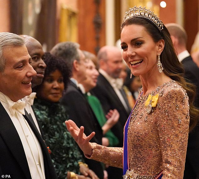 Princess Kate also attended a reception for members of the Diplomatic Corps at Buckingham Palace in London on December 5