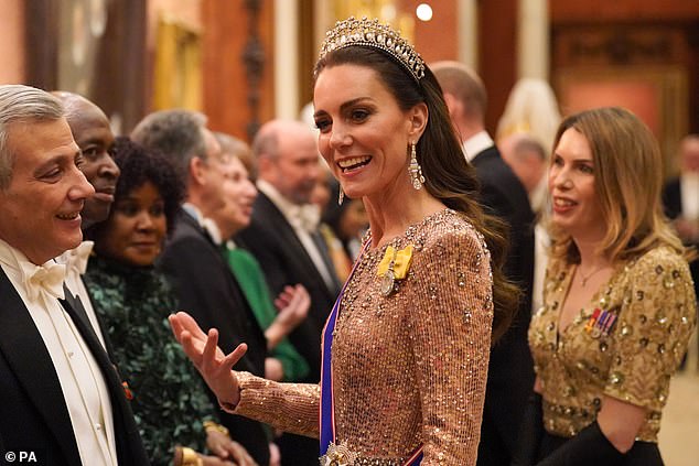 The Princess of Wales is a non-smoker and has a slim build and is undoubtedly at the lowest possible risk from any type of surgical procedure.  Pictured: Princess Kate at a reception for members of the Diplomatic Corps at Buckingham Palace on December 5