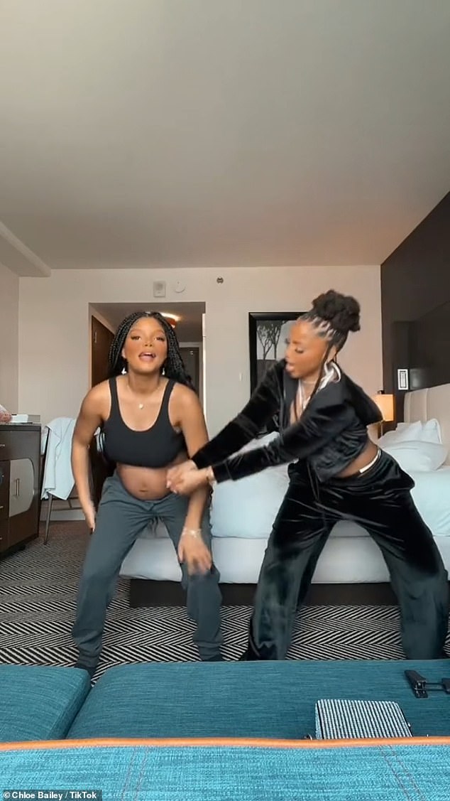 On Wednesday, Halle also re-shared a clip from her sister Chloe's TikTok, in which they danced during her pregnancy.