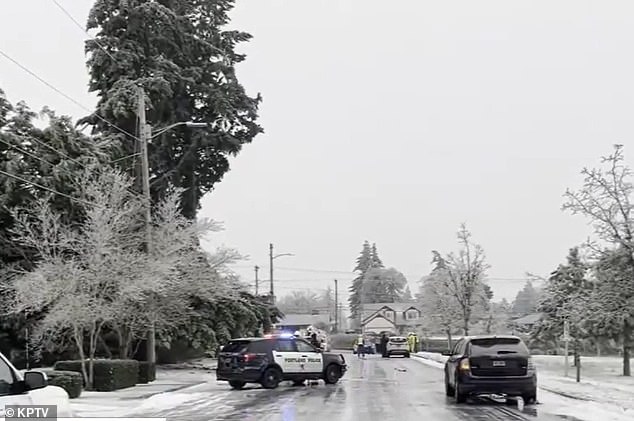 The fire official further explained how firefighters responded to reports of the downed line — and man on fire — in the 12300 block of Northeast Siskiyou Street as severe winter weather continues to lash the region.