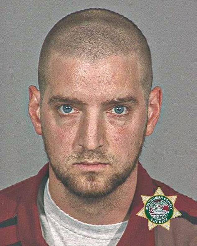 The teacher (pictured in a mugshot from a previous arrest in Oregon) said he was frustrated by the boy's unruly behavior and used words he 