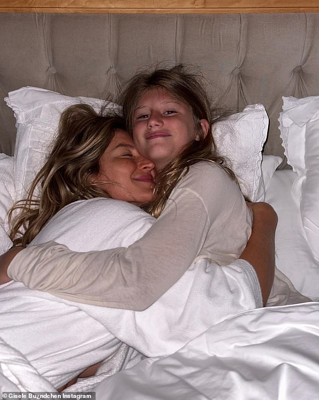 The Brazilian beauty said that she occasionally faces setbacks in her attempts to instill certain responsibilities that one must learn in life;  the proud mum is pictured cuddling it up with her daughter Vivian, 11, around her recent birthday