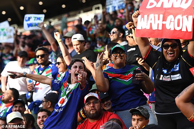 Supporters have even been warned that they will be exposed to 'bright and flashing lights, fireworks and loud noises' during matches (pictured, New Zealand Warriors fans)