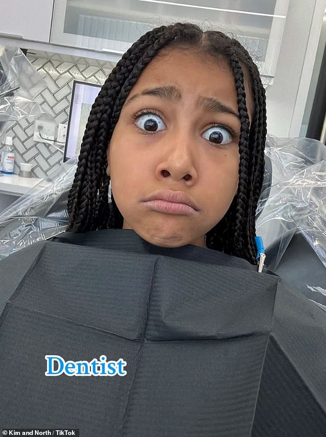 “Photo dump,” was written at the top of the photo.  Another image showed North sitting in a dentist's chair with a concerned expression on her face