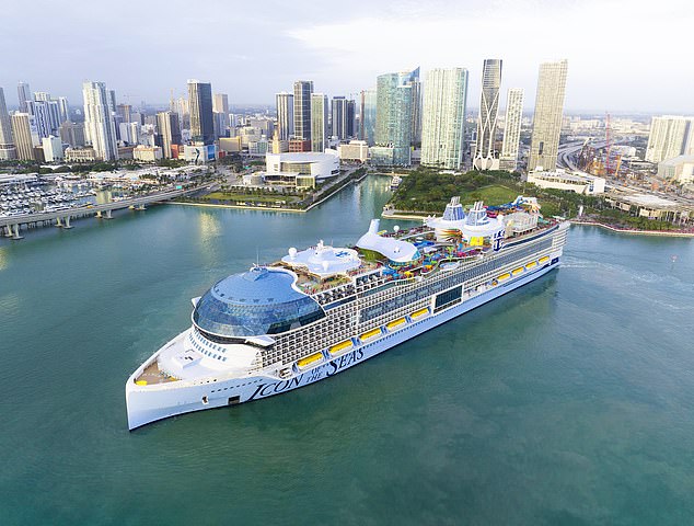 Vision of the Seas, both operated by Royal Caribbean, seems to have no chance of beating the world's largest cruise ship Icon of the Seas (pictured), which offers 20 decks with the tallest waterfall, tallest water slide and largest water park.