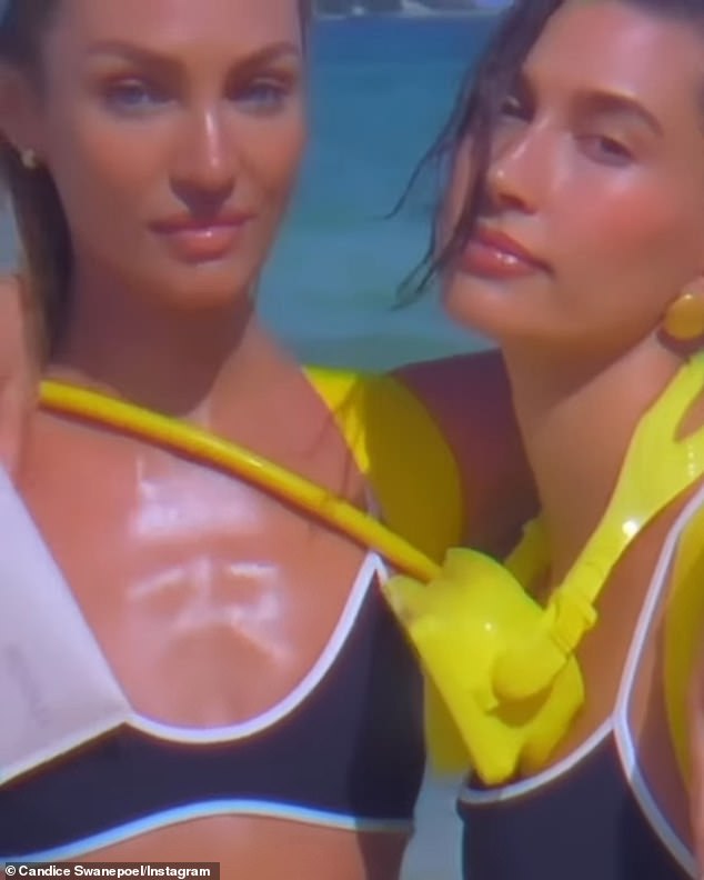 The challenging new cross-promotion was a plug for each of their brands: Candice's swimsuit line Tropic Of C and Hailey's skincare company Rhode