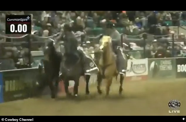 In videos capturing the competition, Broderson's bareback rigging slipped immediately after entering the arena