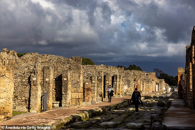 Pompeii was destroyed after Mount Vesuvius in 79 AD.  erupted, covering the ancient city with volcanic ash and preserving it until it was rediscovered in the 16th century (file image)