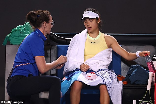 Raducanu began to struggle physically in the third set and received medical attention, including having her blood pressure checked