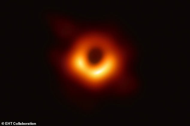 This was the very first photo of a black hole ever released.  The existence of the bright shadow confirmed Einstein's theories of relativity, which predicted that it would be seen as a result of gravitational lensing.