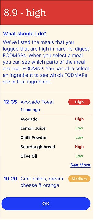 If you get a high result for hydrogen and methane gas in the gut on a breath test, the app can help by showing which foods are easier to digest