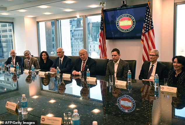 Despite being a critic of Trump, particularly his immigration policies, Sandberg met with the ex-president in December 2016, along with Jeff Bezos and Tim Cook.