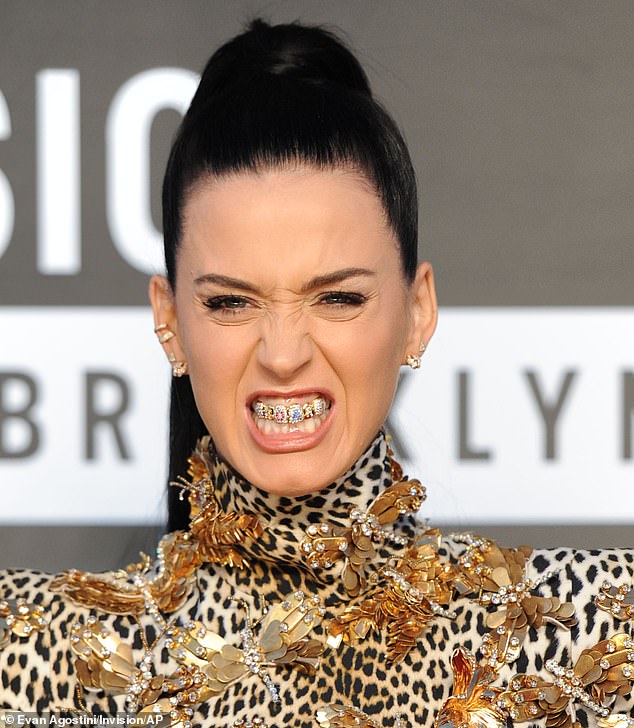 Katy Perry wore this sample grill, spelling out the word 