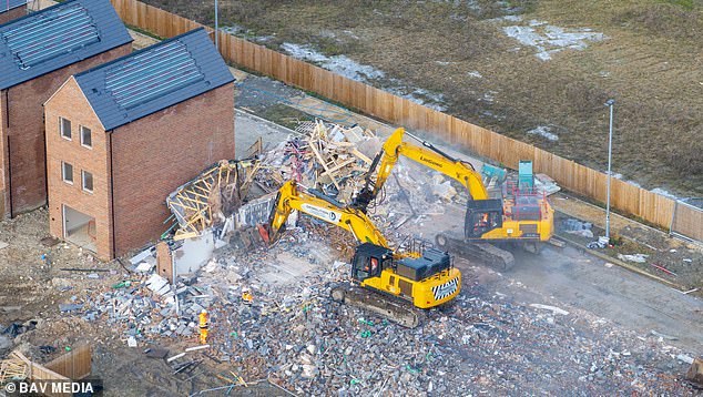 Bulldozers have started demolishing 88 new properties in a huge development after developers discovered problems with their foundations