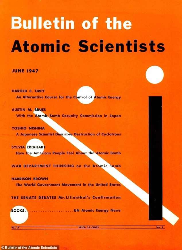 June 1947 cover of the Bulletin of the Atomic Scientists showing the Doomsday Clock at seven minutes to midnight