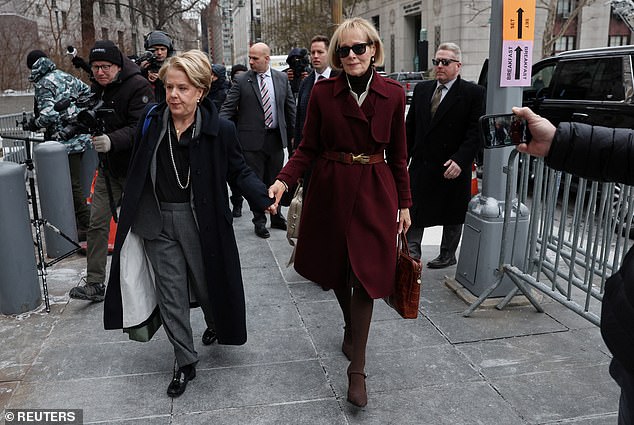 E. Jean Carroll enters Manhattan federal court for the second day of cross-examination in the trial